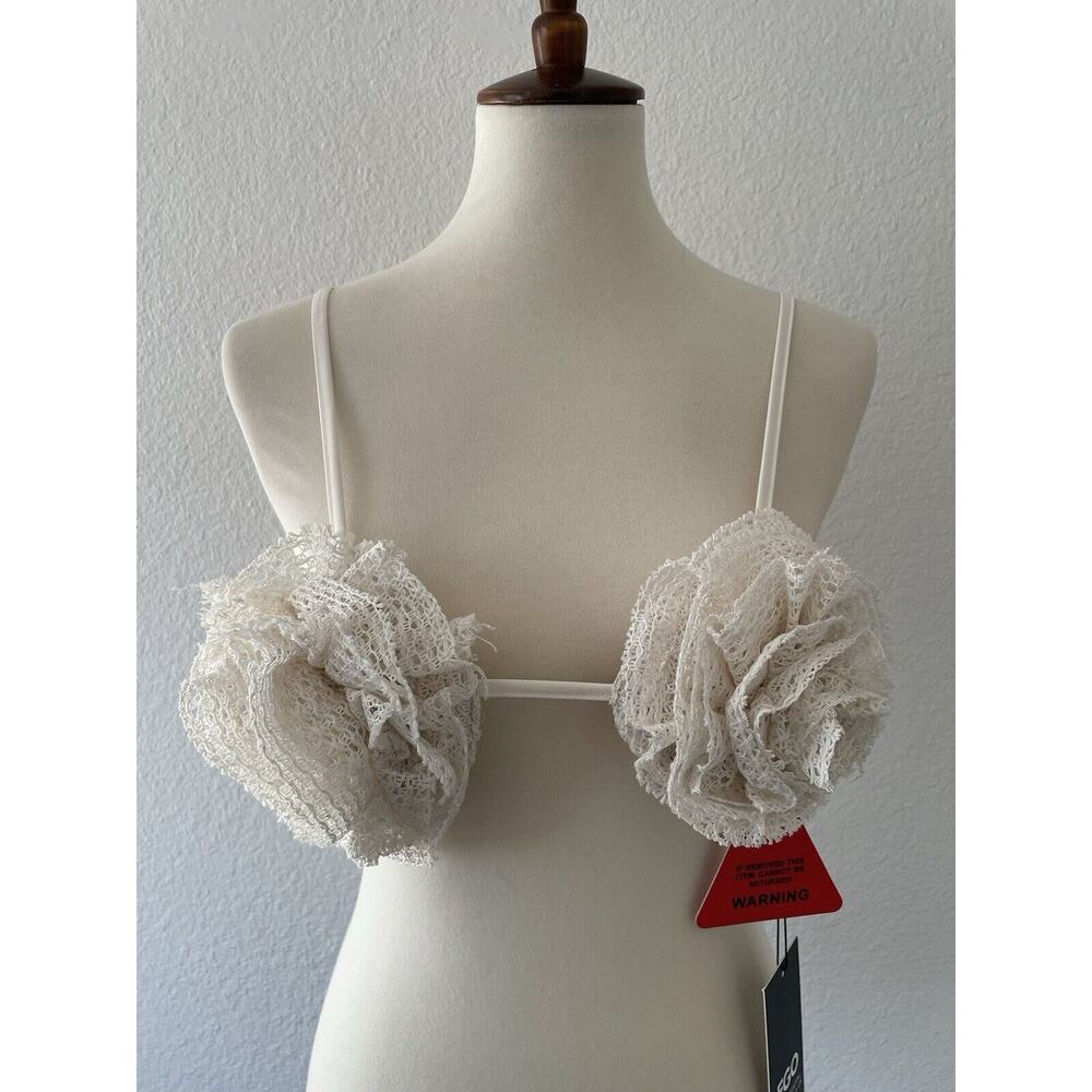 EGO Bra Top Textured Rose Corsage Strappy Cream